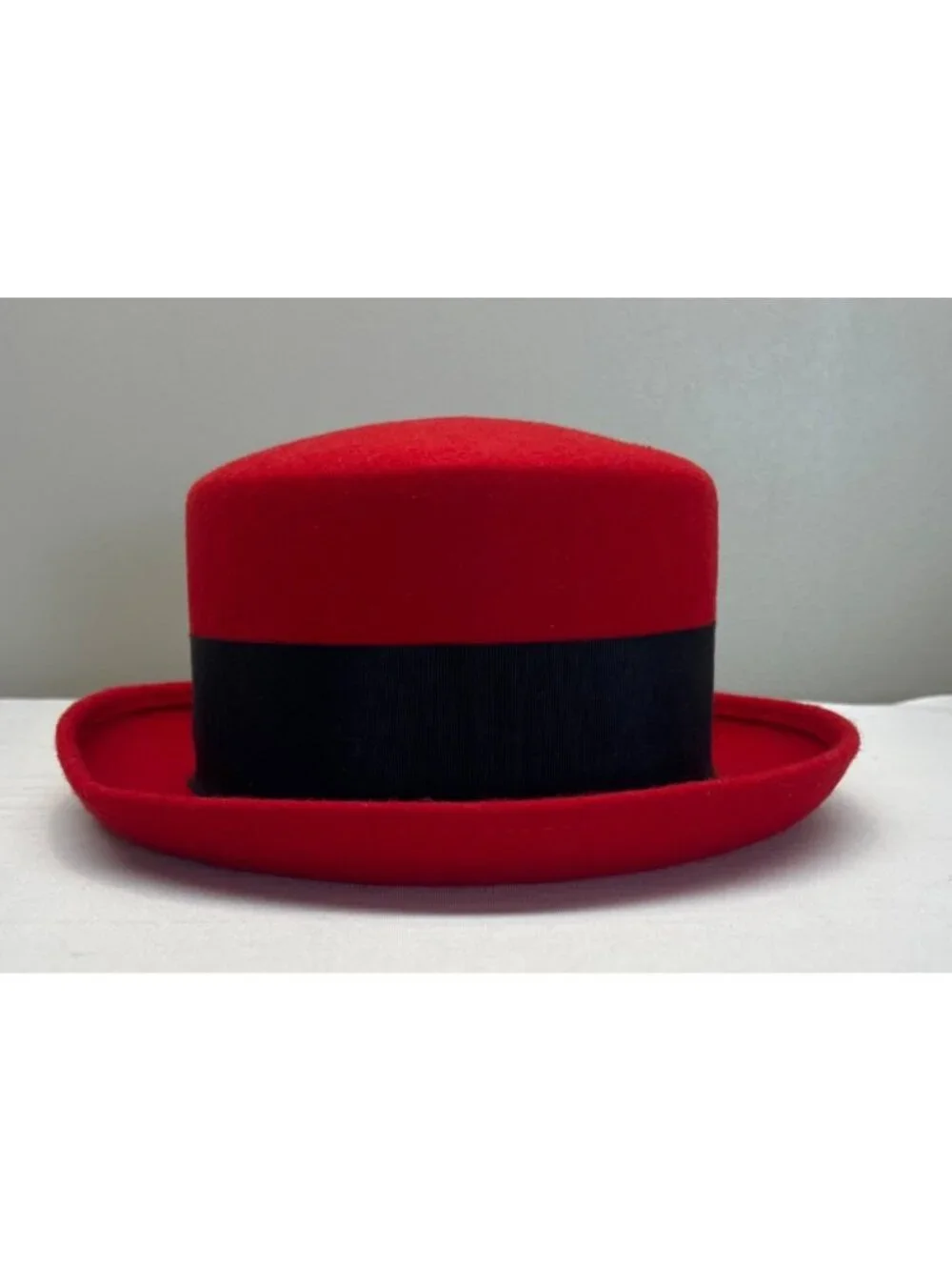 Vintage  Liz Claiborne Red Wool Dress Hat Black Ribbon USA 1980s 1990s
